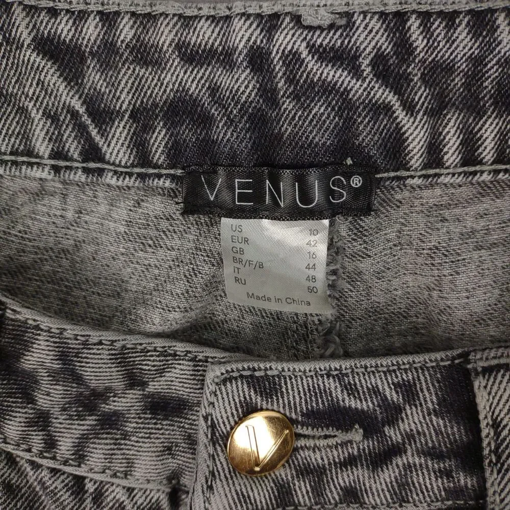 Venus Women's 10 Black Acid‎ Wash Denim Wide Flare Leg Jeans, 30x33 Bell Bottoms
